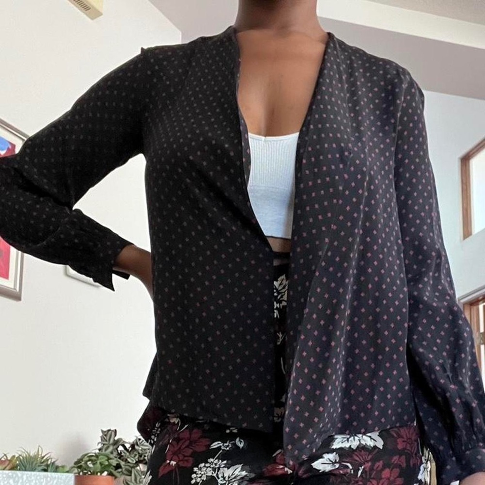 Black and maroon patterned silk blouse